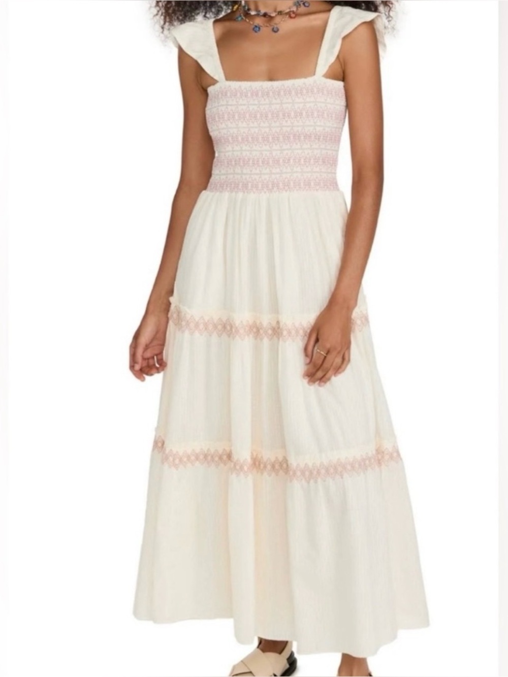 NWT ANTHROPOLOGIE SIM & SAM CREAM SMOCKED TIERED MAXI DRESS  SIZE L - Picture 4 of 14